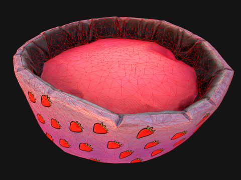 Pet Bed for Cats and Dogs with Strawberry Print 3D Model