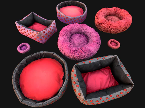 Bed for Animals Dog Cat Rodent Hamster Rat Pet Pack Set 3D Model
