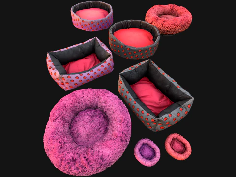 Bed for Animals Dog Cat Rodent Hamster Rat Pet Pack Set 3D Model