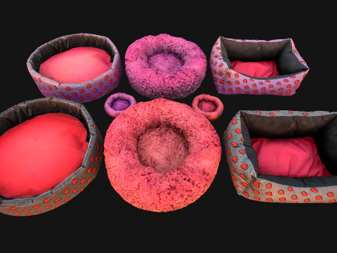 Bed for Animals Dog Cat Rodent Hamster Rat Pet Pack Set 3D Model