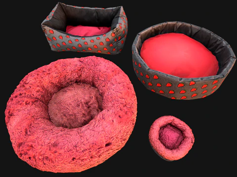 Bed for Animals Dog Cat Rodent Hamster Rat Pet Pack Set 3D Model