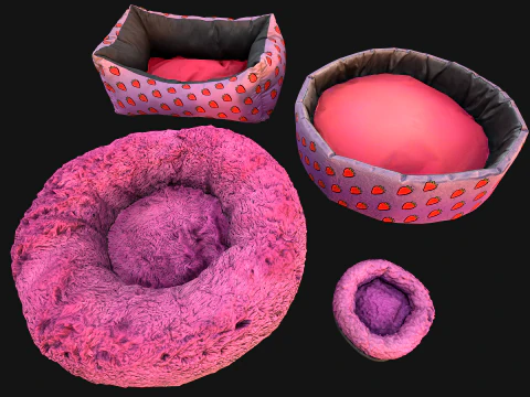 Bed for Animals Dog Cat Rodent Hamster Rat Pet Pack Set 3D Model