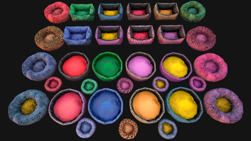 Pet Bed Sofa Pillow Cat Dog Zoo Furniture Pack Modelo 3D .c4d .max .obj .3ds .fbx .stl .blend