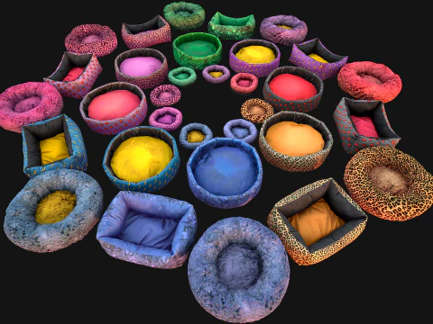 Pet Bed Sofa Pillow Cat Dog Zoo Furniture Pack 3D Model