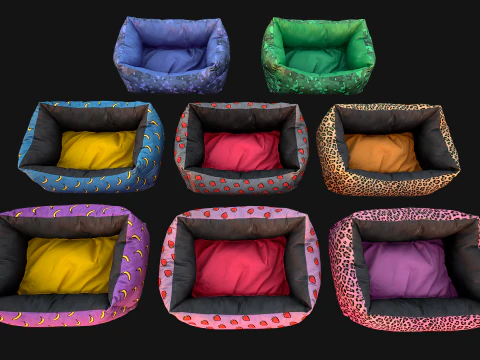 Pet Bed Sofa Pillow Cat Dog Zoo Furniture Pack 3D Model