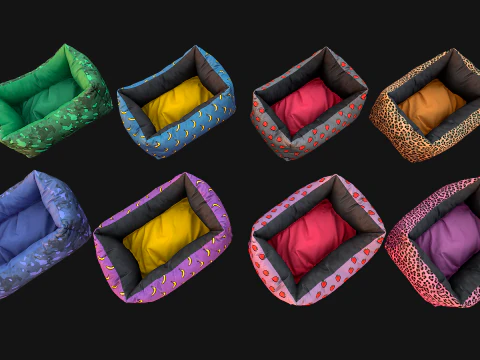 Pet Bed Sofa Pillow Cat Dog Zoo Furniture Pack 3D Model