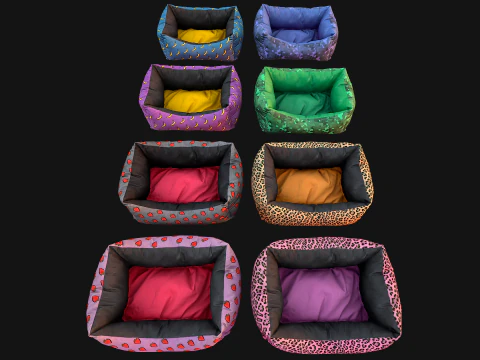 Pet Bed Sofa Pillow Cat Dog Zoo Furniture Pack 3D Model