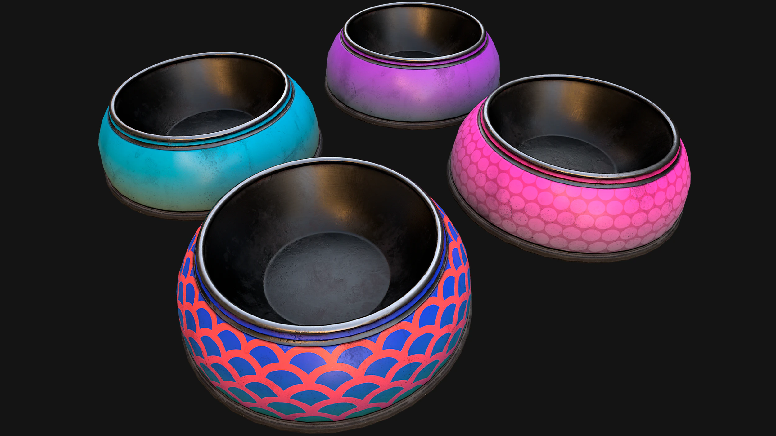Pet Food Bowl Dishes for Cat Dog 3D Model .c4d .max .obj .3ds .fbx .stl .blend 