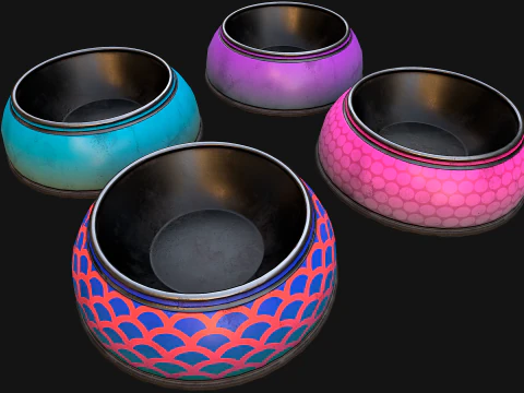 Pet Food Bowl Dishes for Cat Dog 3D Model