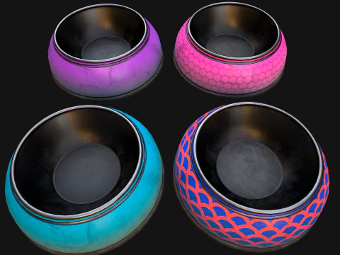 Pet Food Bowl Dishes for Cat Dog 3D Model