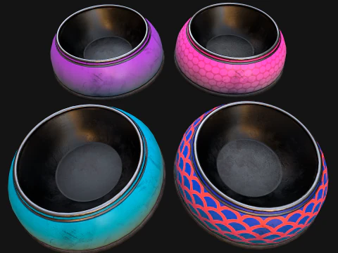 Pet Food Bowl Dishes for Cat Dog 3D Model