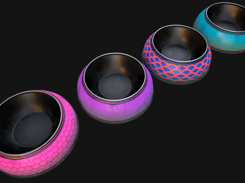 Pet Food Bowl Dishes for Cat Dog 3D Model