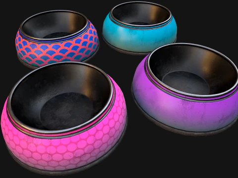 Pet Food Bowl Dishes for Cat Dog 3D Model