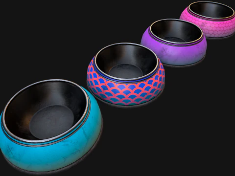 Pet Food Bowl Dishes for Cat Dog 3D Model