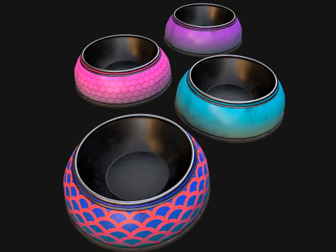 Pet Food Bowl Dishes for Cat Dog 3D Model