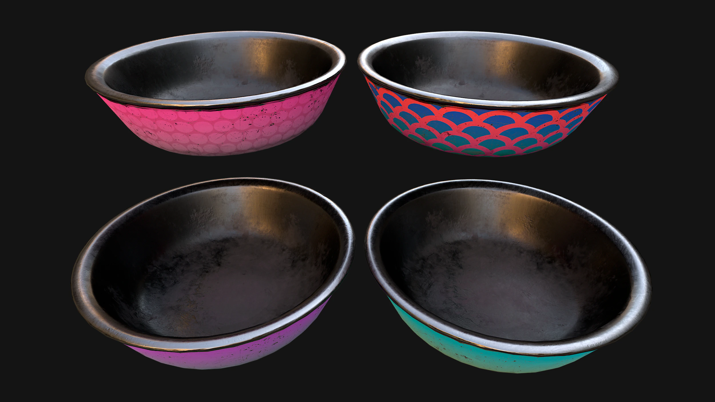 Pet Food Bowl Dishes for Cats Dogs 3D Model .c4d .max .obj .3ds .fbx .stl .blend