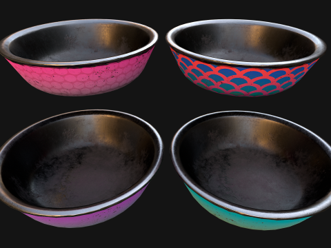 Pet Food Bowl Dishes for Cats Dogs 3D Model