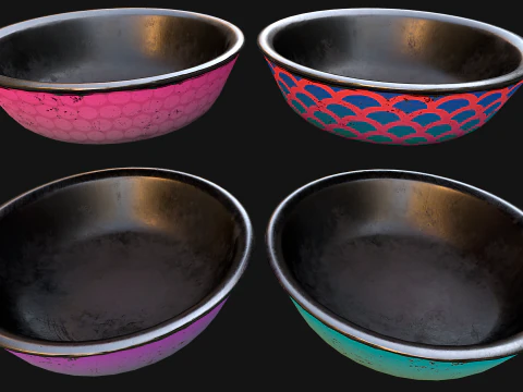 Pet Food Bowl Dishes for Cats Dogs 3D Model