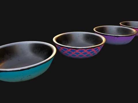 Pet Food Bowl Dishes for Cats Dogs 3D Model