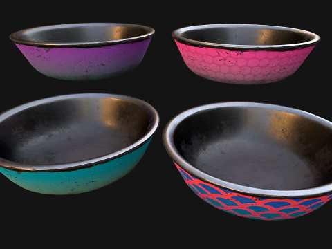 Pet Food Bowl Dishes for Cats Dogs 3D Model