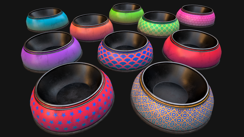 Bowl Pet Food Cat Dog 10 Colors Set Modèle 3D .c4d .max .obj .3ds .fbx .stl .blend 