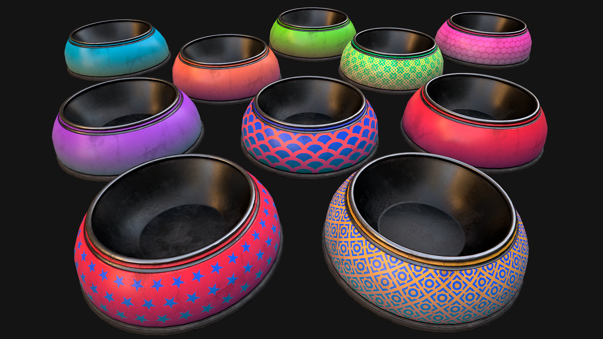 Tigela Pet Food Gato Cachorro Conjunto 10 Cores Modelo 3D .c4d .max .obj .3ds .fbx .stl .blend 
