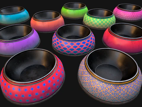 Bowl Pet Food Cat Dog 10 Colors Set 3D Model