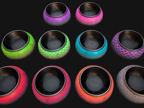 Bowl Pet Food Cat Dog 10 Colors Set Modèle 3D