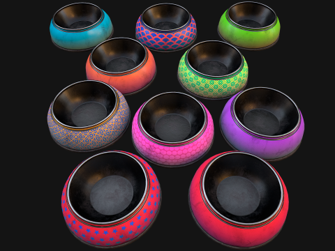 Bowl Pet Food Cat Dog 10 Colors Set Modèle 3D
