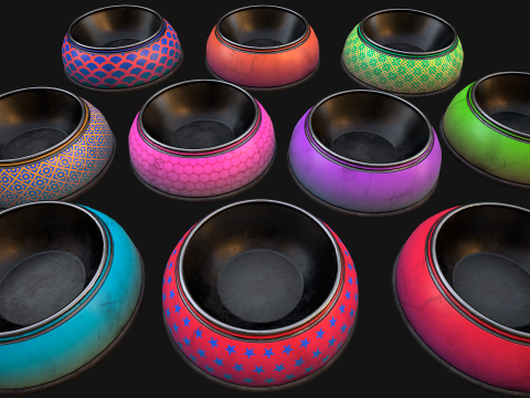 Bowl Pet Food Cat Dog 10 Colors Set Modèle 3D