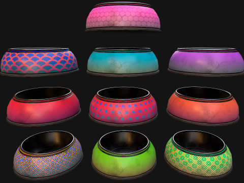 Bowl Pet Food Cat Dog 10 Colors Set Modèle 3D
