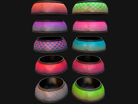 Bowl Pet Food Cat Dog 10 Colors Set Modèle 3D