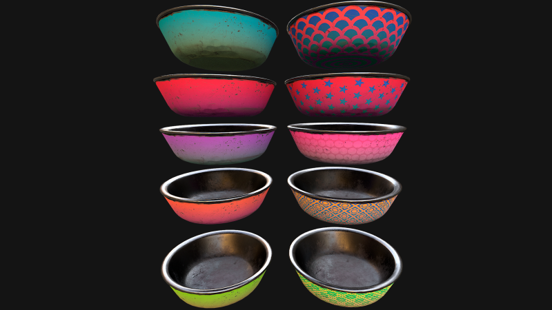 Bowl Pet Food Cats Dogs 10 Colors Set 3D 模型 .c4d .max .obj .3ds .fbx .stl .blend