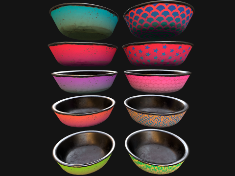 Bowl Pet Food Cats Dogs 10 Colors Set Modèle 3D
