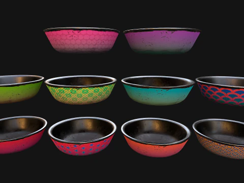 Bowl Pet Food Cats Dogs 10 Colors Set 3D Model