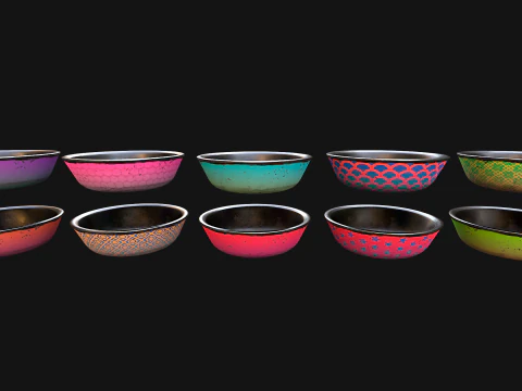 Bowl Pet Food Cats Dogs 10 Colors Set 3D Model