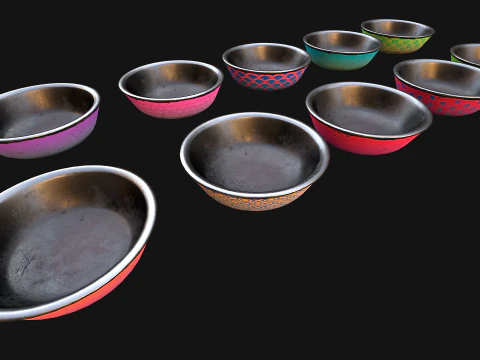 Bowl Pet Food Cats Dogs 10 Colors Set 3D Model