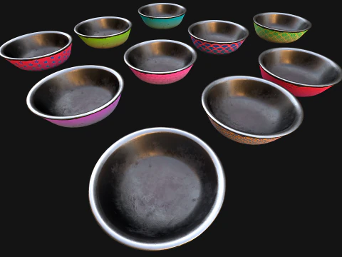 Bowl Pet Food Cats Dogs 10 Colors Set 3D Model