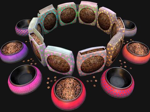 Bowl Packaging Dry Cereal Food for Pet Dog and Cat Pack 3D Model