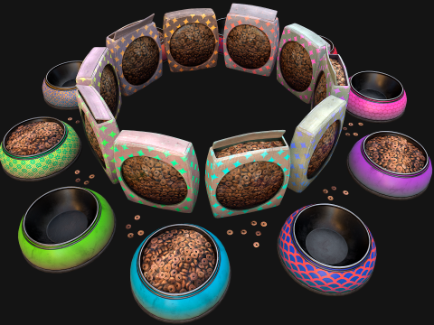Bowl Packaging Dry Cereal Food for Pet Dog and Cat Pack 3D Модель
