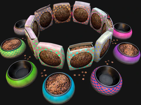 Bowl Packaging Dry Cereal Food for Pet Dog and Cat Pack 3D Model