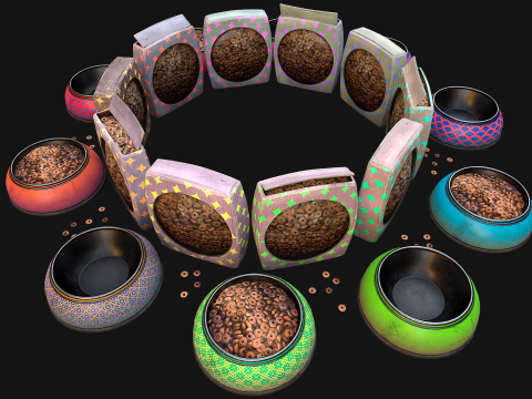 Bowl Packaging Dry Cereal Food for Pet Dog and Cat Pack 3D Модель