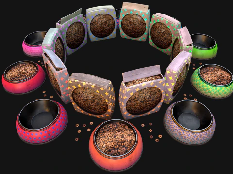 Bowl Packaging Dry Cereal Food for Pet Dog and Cat Pack 3D Model