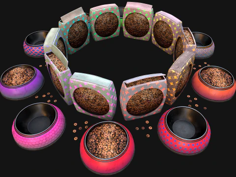 Bowl Packaging Dry Cereal Food for Pet Dog and Cat Pack 3D Model
