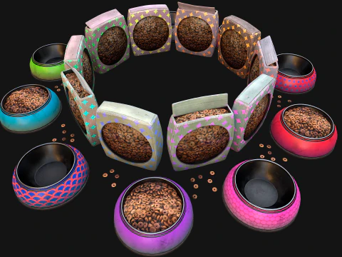 Bowl Packaging Dry Cereal Food for Pet Dog and Cat Pack 3D Model