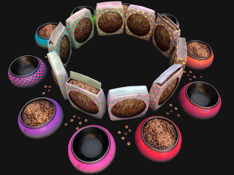 Bowl Packaging Dry Cereal Food for Pet Dog and Cat Pack 3D Model
