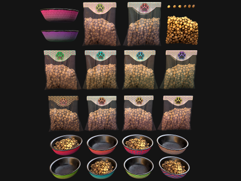 Food in a Bowl Cat Dog Pet Zoo Set 3D 모델