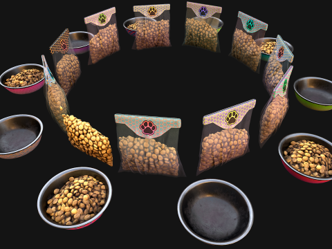 Food in a Bowl Cat Dog Pet Zoo Set 3D 모델