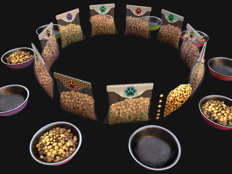 Food in a Bowl Cat Dog Pet Zoo Set 3D 모델