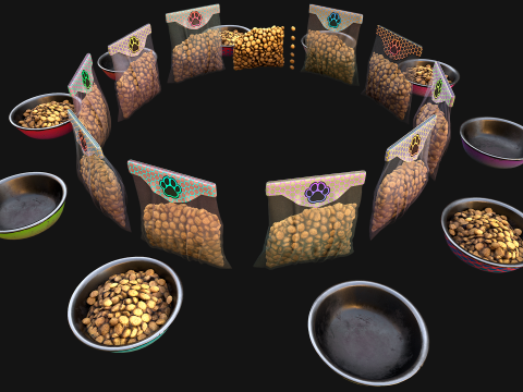 Food in a Bowl Cat Dog Pet Zoo Set 3D 모델